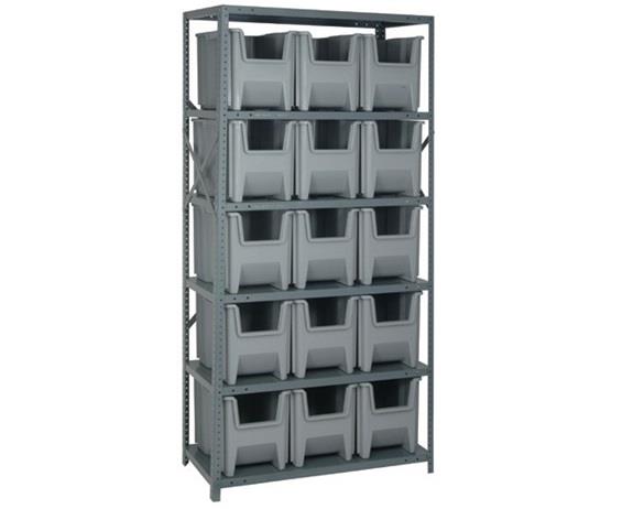 SHELVING UNITS WITH STACKABLE STORAGE BINS